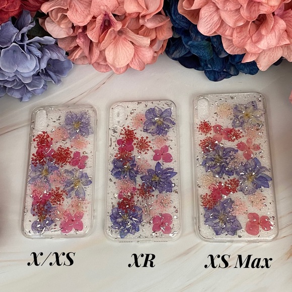 Beautiful Hand Pressed Pink & Purple Flower Glitter iPhone Case - Picture 14 of 16